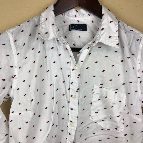 Gap Womens Button Up, White Small Polka Dot - Picture 3 of 8